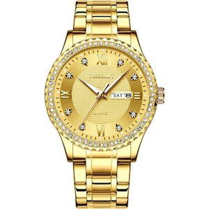 Men Watches Luxury Roman Numeral Diamond Dial Stainless Steel Wrist Watch